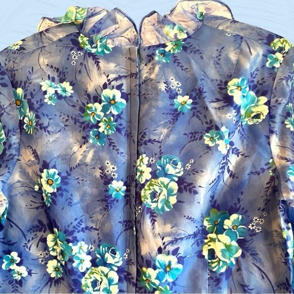 Vintage 60s Missy Matron Spi Bor maxi floral blue bell dress - Picture 8 of 13